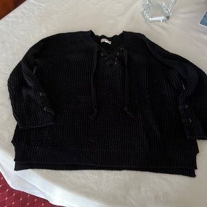 Ladies plus sweater with lace up detail